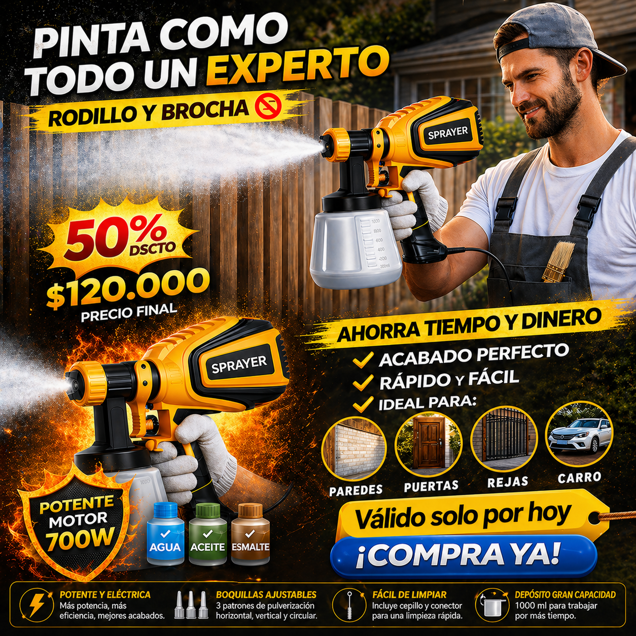🔥 PULVERIZADOR DE PINTURA DE ALTO RENDIMIENTO 700W