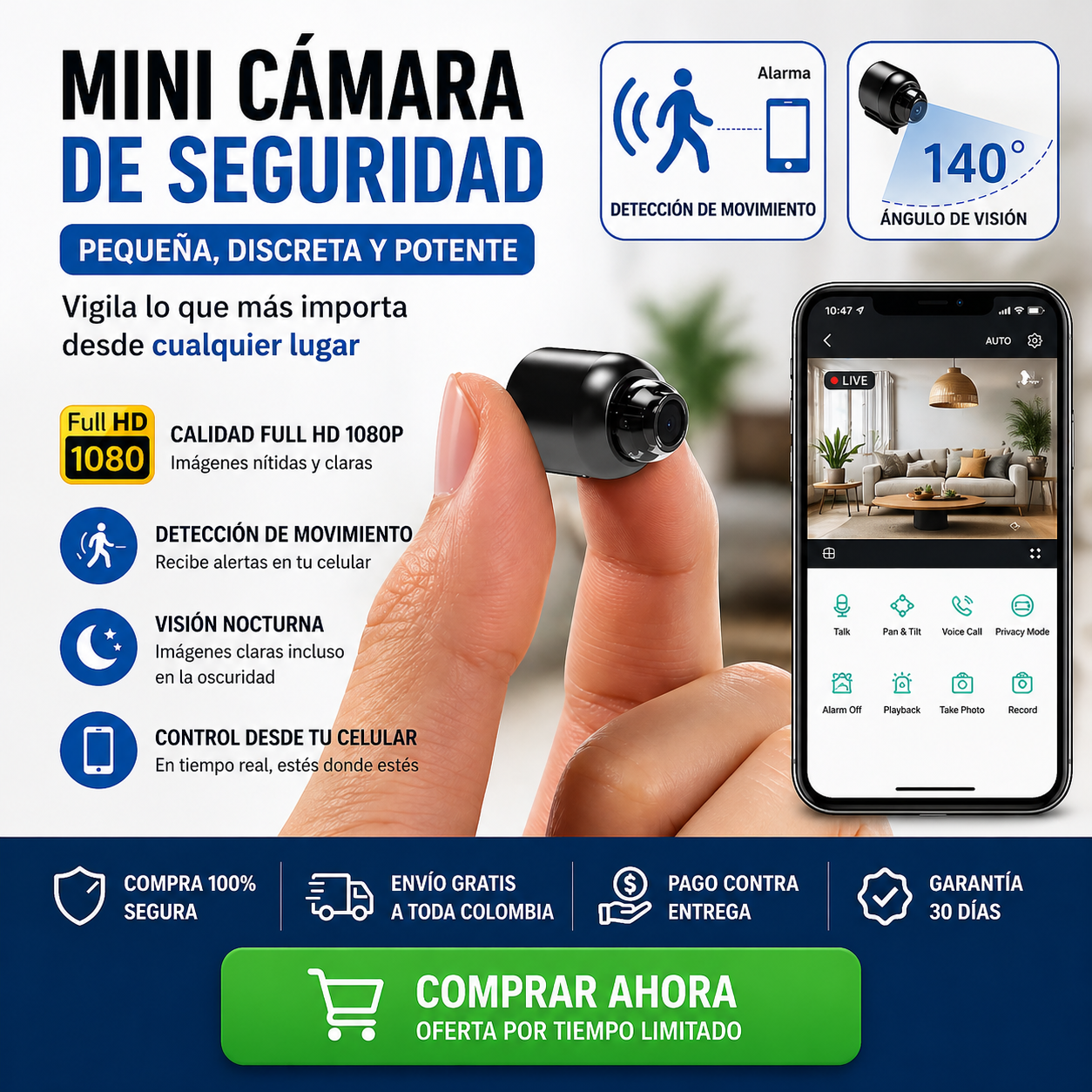 Mini Cámara de Seguridad Full HD 4K UltraVision™