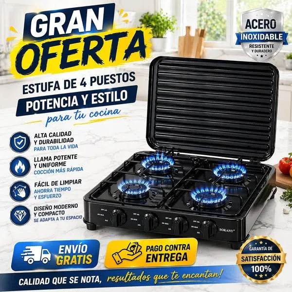 🔥 Estufa de Gas Portátil Universal Sokany: Potencia, Seguridad y Comodidad en la Cocina